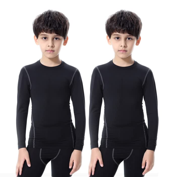 LANDUNSI 1 or 2 Pack Youth Boys Compression Shirt Athletic Long Sleeve Football Undershirt Soccer Sports Base Layer Top - Main Image