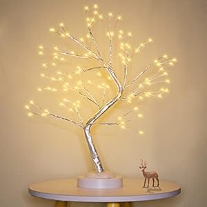 [8 Modes & Timer] 108 LED Christmas Tabletop Bonsai Tree Lights Decoration, 20″ Christmas Artificial Tree Battery/USB Operated Fairy Light Tree Lamp for Bedroom Desktop Xmas Holiday Indoor Home Party