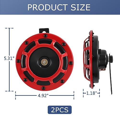CARMOCAR Eletric Car Horn Kit 12V 135db Super Loud High Tone and Low Tone Metal Twin Horn Kit with Bracket for Cars Trucks SUVs RVs Vans Motorcycles Off Road Boats (red) - Thumbnail 6