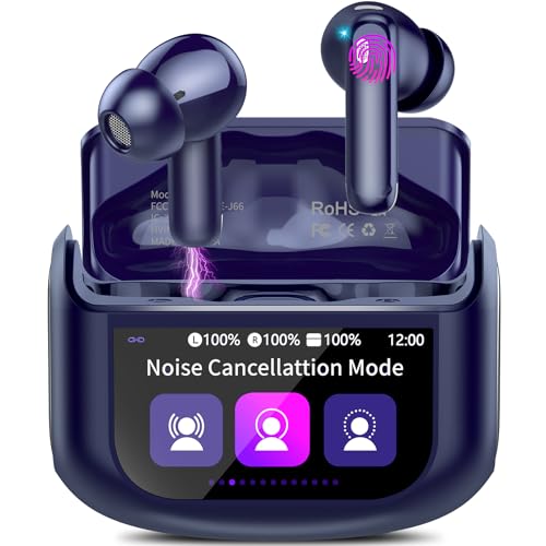 Image of Wireless Earbuds, Bluetooth 5.4 Headphones Multi-Function Touch Screen with 5 EQ Modes, 48H Ear Buds Bass Stereo with ANC Noise Cancelling /Transparency Mode, IPX7 Bluetooth Earbuds, Dark Blue