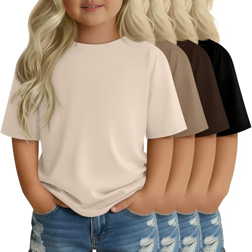 YooAurvox 4 Pack Toddler Girls Short Sleeve Tops, 4-Color, 3T