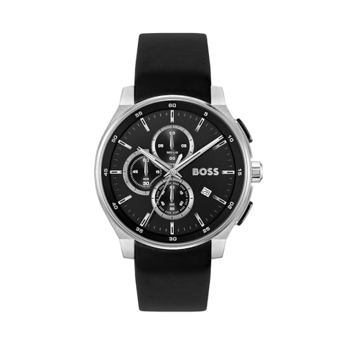 Image of BOSS Peak 2.0 Qtz Chrono Black Round Dial Men's Watch|Leather Material|Black Color Band - 1514188