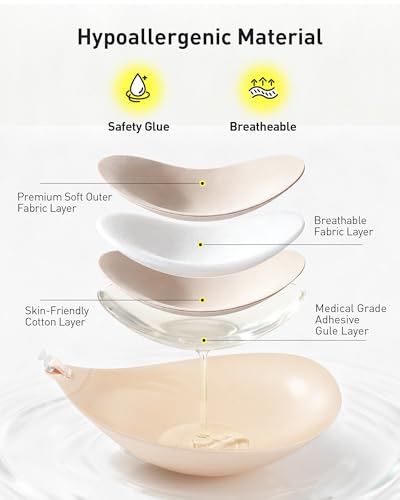 Image of Niidor Adhesive Bra Sticky Invisible Push Up Bra for Women, Reusable Silicone Bra Strapless Backless with Nipple Covers for Wedding Party Dress