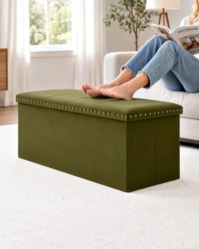 Image of B FSOBEIIALEO 43 inch Tufted Storage Ottoman Bench Storage Chest, Olive