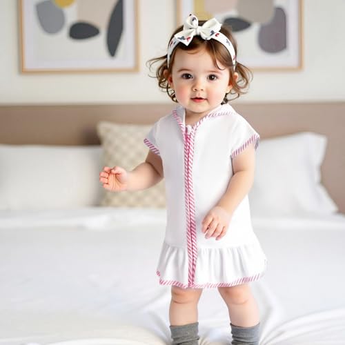 Girls Hooded Terry Coverups One Piece Swimsuits Beach Stripe Trim Zip Up Fly Sleeve Swim Cover Up Swimwear2