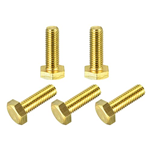 Image of uxcell Brass Hex Bolts, M8x25mm 5pcs Fully Thread Grade 4.8 Solid Brass Hexagon Head Bolt Machine Screws for Machinery