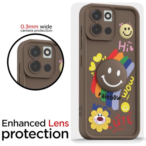 Image of Pikkme Back Cover for OnePlus Nord 6 5G | Soft Silicone| Cute Rainbow Smile & 3D Cartoon Flower Design | Shockproof Raised Camera Protection Bumper Case (Brown)