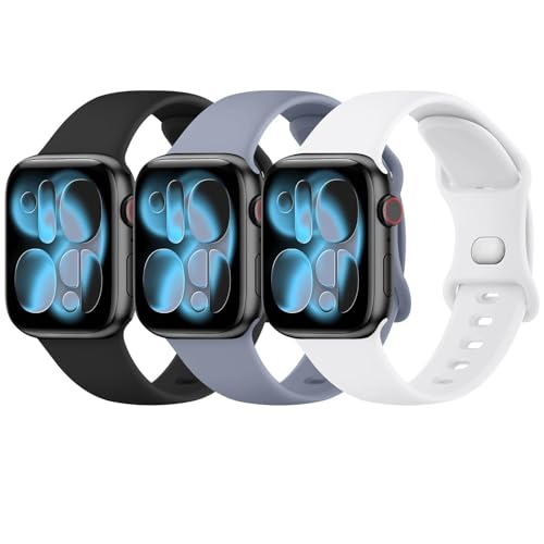 3 Pack Bands Compatible with Apple Watch Band 38mm 40mm 41mm 42mm(Series 11 10), Soft Silicone Replacement Sport Straps for iWatch Series 11 10 9 8 7 6 5 4 3 2 1 Ultra SE (3PackF)