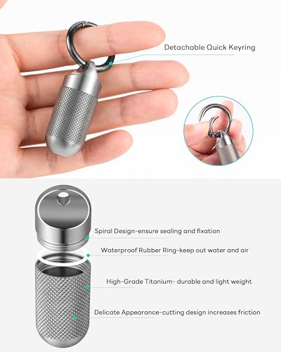 Image of TISUR Titanium Keychain Pill Holder Small Metal Pill Case | Portable Waterproof Pill Container,Travel Pill Bottle Box for Purse