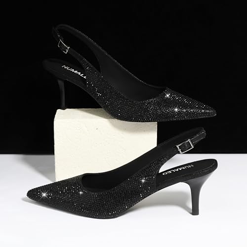 Image of NUMALEO Slingback Heels for Women Pointed Close Toe Kitten Heels Patent Pumps Dress Party Comfy Heeled Sandals Stiletto 2.5 Inch Dress Shoes