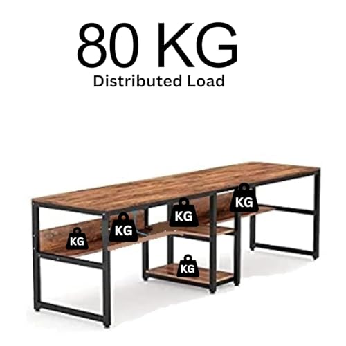 Image of TEKAVO Two Person Desk I 240 CM I Two People Working Table for Office & Home I Computer Desktop Table for Home pc I Desk with Book Shelf Storage I Brown Wood I Metal I DIY
