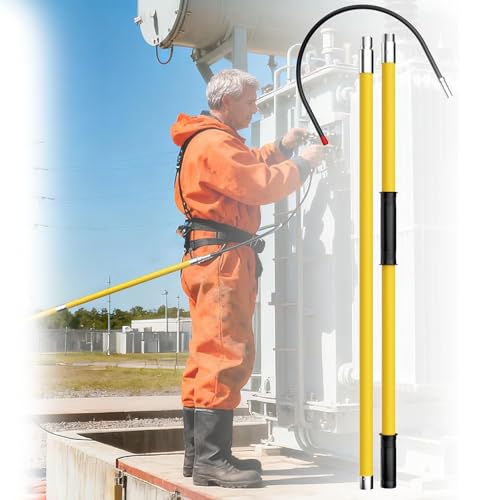 Pértiga extensible de fibra de vidrio con mango aislado de alta visibilidad amarilla