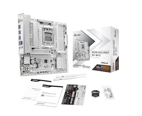 Image of ASRock B850M Challenger WiFi White Socket AM5 Micro-ATX Motherboard, Supports AMD Ryzen 9000 /8000 /7000 Series, B850, DDR5 8000+(OC), PCIe 5.0, WiFi 7, 2.5G LAN, Lightning Gaming Ports