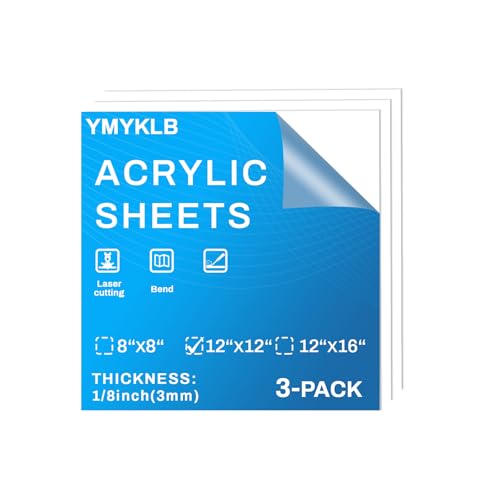 1/8 Thick Inch Acrylic Sheets for Laser Cutting, Engraving, Badges, UV Printed Signs, Home Decor, Crafts and Creative DIY Projects with Acrylic Protective Sheet (White-Pack)