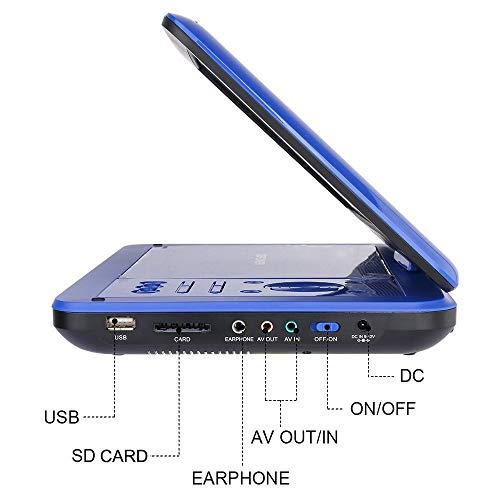 DBPOWER® 10" Portable DVD Player, 5 Hour Rechargeable Battery, Swivel Screen, Supports SD Card and USB, Direct Play in Formats AVI/RMVB/MP3/JPEG (10, Blue)