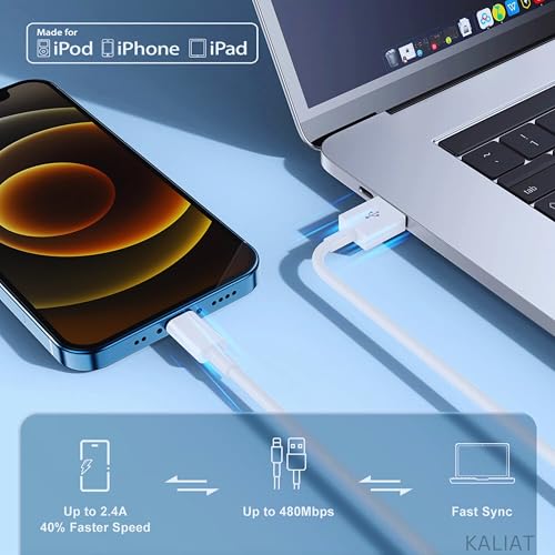 Image of KALIAT Original USB-A To Lightning Fast Charger Cord For iPhone 14, 13, 12, 11, XR, X, 8, 7, SE, Ipad, Airpods A- High-Speed Charging & Sync Wire A- 1M, White