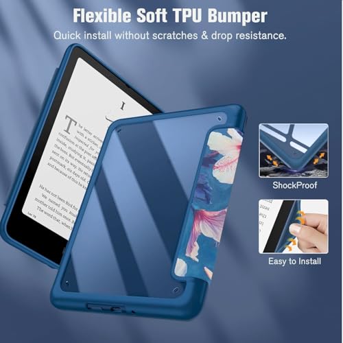 Image of MOCA Case for 7 Inch Kindle Paperwhite 12th Gen 2024 and Signature Edition, Slim Shockproof Clear Back Cover, Auto Sleep /Wake Protective Case (Hibiscus)