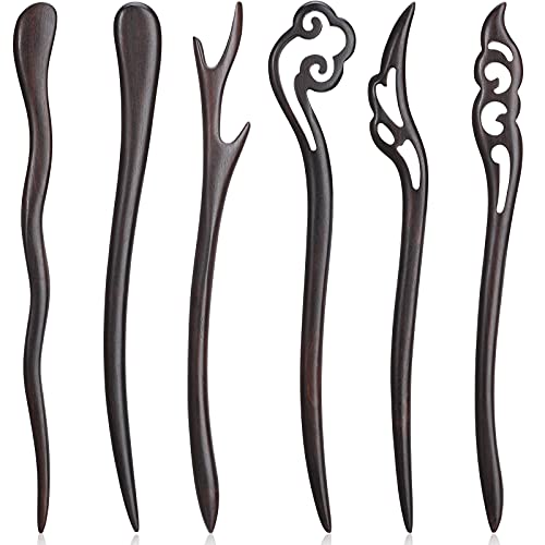 6 Pieces Wood Hair Sticks Japanese Hair Chopsticks, Handmade Carved Hair Chopsticks Wooden Hair Pins Chinese Hair Stick Pin, Ebony Hair Sticks Pencil for Buns Hair Accessory