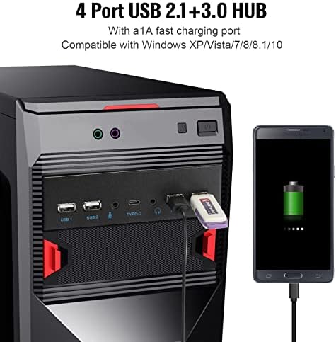 MZHOU Front USB 3.1, 5.25-inch Computer Expansion Card with Optical dDrive with Key-A, Support for 7 Type-C Ports, USB 3.0, USB 2.0(Other 2 Ports for Stereo HD Audio Outout and Microphone Input)