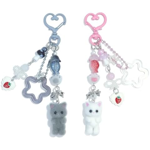 Nalefow Cute Pink Fuzzy Cat Keychain Cover