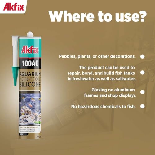Image of Akfix 100AQ Aquarium Sealant Black (12x10.1 fl. oz.) - 100% Waterproof, Fish-Safe, High-Speed Curing and Strong Adhesion, Non-Toxic Glass Adhesive for Aquarium Repair | Black, 12 Pack