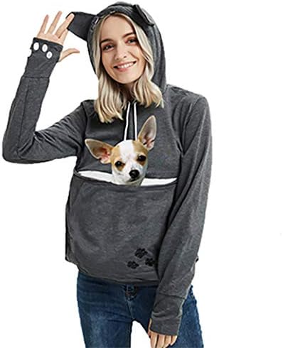 Womens Pet Carrier Sweater Dog Cat Pouch Hoodies Plus Size Tops Dark Grey XL
