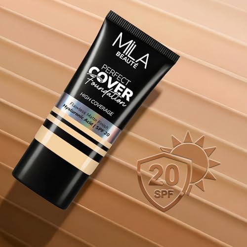Image of Mila Beaute Perfect Cover Foundation with Hyaluronic Acid & SPF 20 | High Coverage & Flawless Matte Finish | Super Hydrating & Lightweight Formula | Suitable for All Skin Types - 2 Ivory