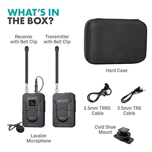 Movo Wmx-7 Vhf 12-Channel Wireless Lavalier Microphone System With 1 Receiver, 1 Transmitter, And 1 Lapel Microphone Compatible With Dslrs, Iphone/Android Smartphones, And Tablets (130'Ft Audio Range) #TOP1
