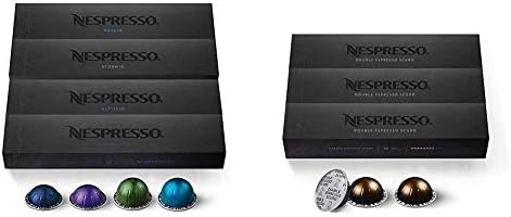 Nespresso Capsules VertuoLine, Dark Roast Coffee, 40 Count Coffee Pods, Brews 7.8 oz & Capsules VertuoLine, Double Espresso Scuro, Dark Roast Espresso Coffee, 30 Count Coffee Pods, Brews 2.7oz