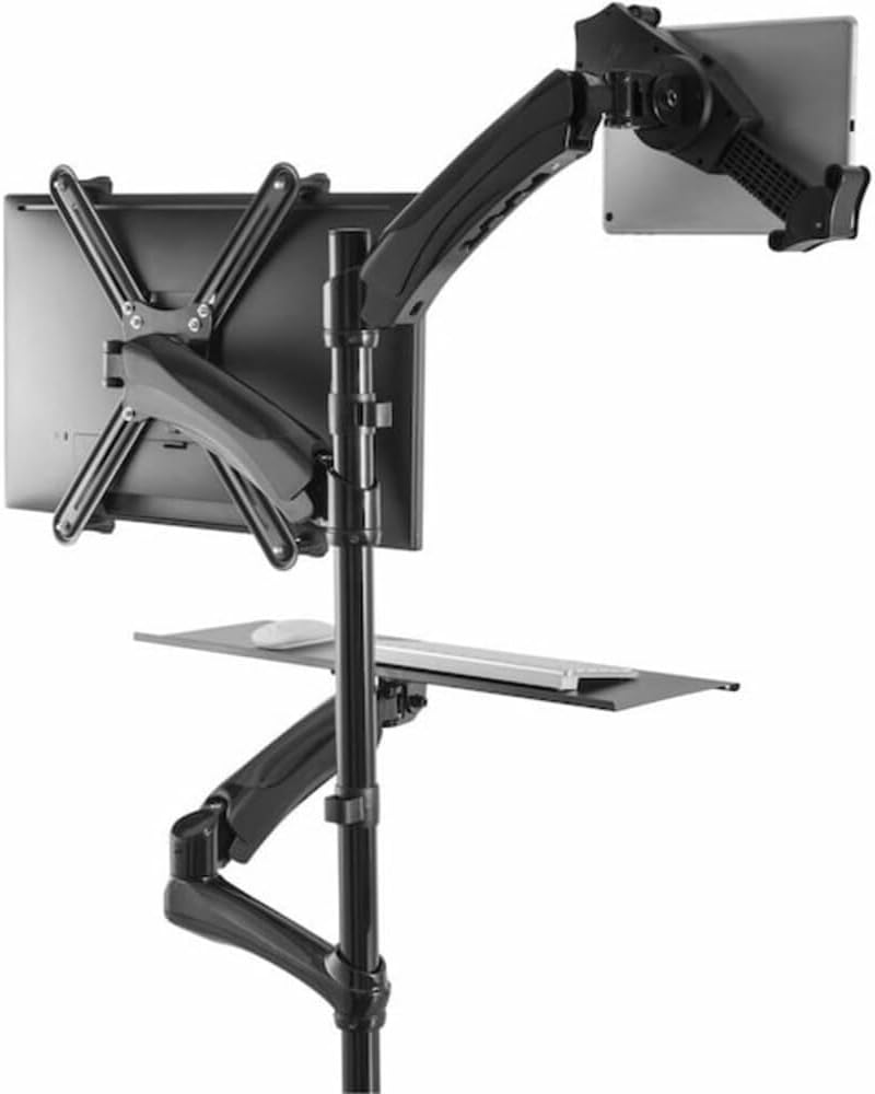 Monitor & Tablet Mount - CTA Adjustable 2-in-1 Stand with Keyboard Tray for 7-13" Tablets Including iPad Gen 7th/ 8th/ 9th Gen 10.2", iPad Air 4, Pad Pro 12.9", iPad mini,Surface Pro 4, & More -Black