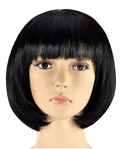 Legisdream Peluca de Suavizar Caschetto Corto con Fringe Negro Accesorio vestidor Idea