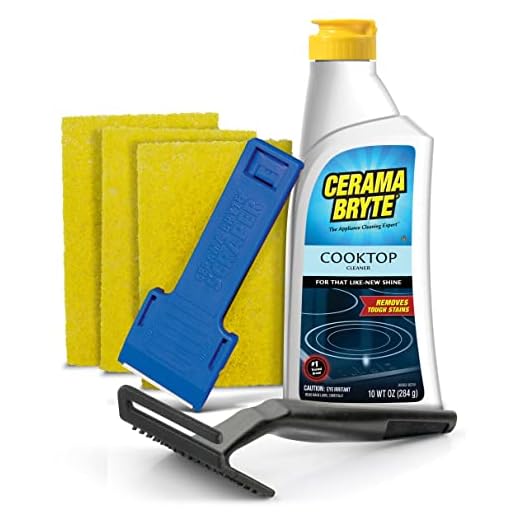Cerama Bryte Combo Kit POW-R Grip, Scraper, Pads & Removes Tough Stains Cooktop and Stove Top Cleaner for Glass - Ceramic Surfaces, 10 Ounces, 6 Piece