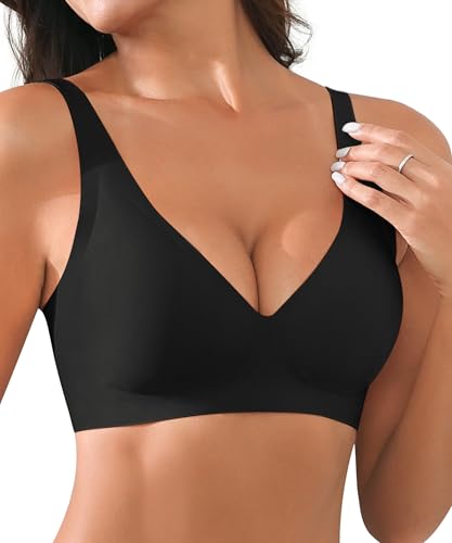 Image of Xcutting Bra for Women Wireless No Underwire Seamless Full Coverage Deep V Bralettes Everyday Comfortable Soft