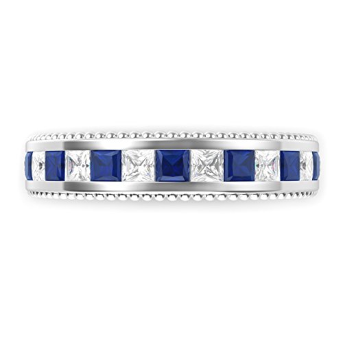 Metal Factory 925 Sterling Silver Princess Cut Blue & White Cubic Zirconia CZ Eternity Band Ring3