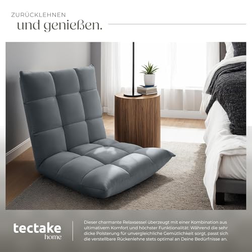 tectake® Relaxsessel, XXL Bodenstuhl faltbar mit Liegefunktion, Bodensessel mit Verstellbarer Rückenlehne, nutzbar als Sessel, Sitzkissen, Bodenkissen, Relaxliege oder für Meditation (grau)