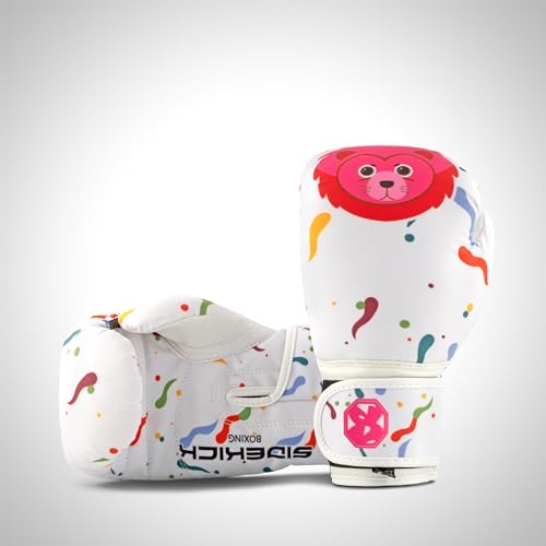 Guantes de boxeo de león rosa de 6 oz Sidekick con ajuste seguro para niñas