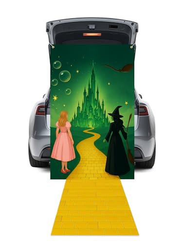 NZNDB Trunk or Treat Car Decoration Kit for SUV, Runner Brick Runner and Witch Castle Backdrop, Halloween Wizard Decor for Outdoor Garage Door Arch Party Supplies