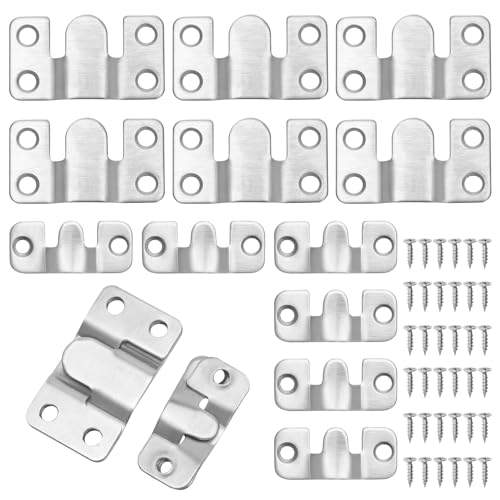 12 Piezas Ganchos para Marcos de Cuadros, Soporte de Acero Inoxidable con Tornillos, Carga Pesada para Fotos, Espejos, Relojes y Muebles (2 Tamaños, Plata)