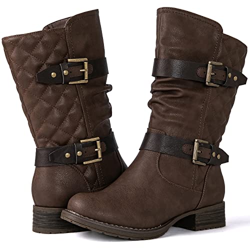 GLOBALWIN Women's Mid Calf Comfortable Fashion Dress Boots For Women Low Heel With Zipper