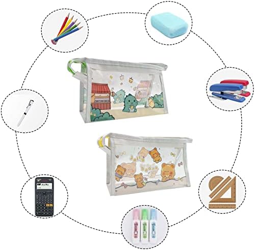 Adisno 2 Pieces Clear Exam Pencil Pouch, Portable Office Stationery Pouch, Clear PVC Zipper Pencil Bag, Waterproof Makeup Bags for Teenage Boys Girls Women