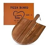 Les Plaisirs Du Chef Pala de pizza de madera de acacia 30 × 42 cm – Tabla para pizza y bandeja para servir – Natural y resistente – Ideal para pequeñas pizzas y tartas flameadas (L)