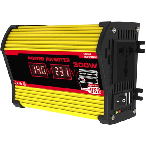 DHsdlpLU Inversor Solar híbrido para Coche, Fuera de la Red, de 12 V a 220 V/110 V, 300 W, para Coche, con conversión de Onda modificada de Alta frecuencia,Yellow-300W