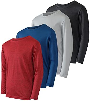 4 Pack: Youth Dry-Fit Moisture Wicking Active Athletic Performance Long-Sleeve T-Shirt Boys & Girls