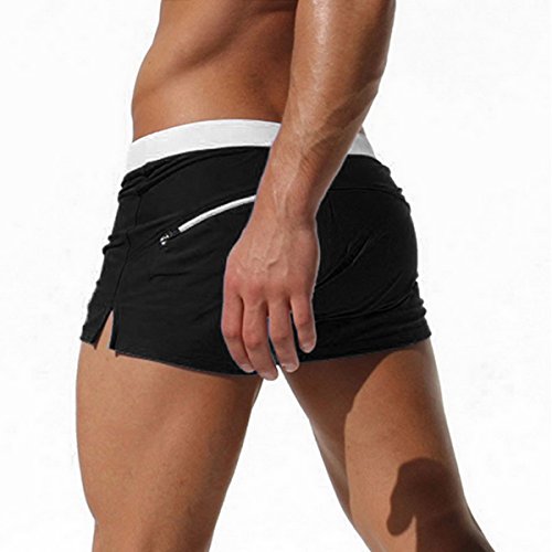 Men Drawstring Nylon Swim Trunks Summer Beach Swimwear Shorts with Back Zipper Pocket3