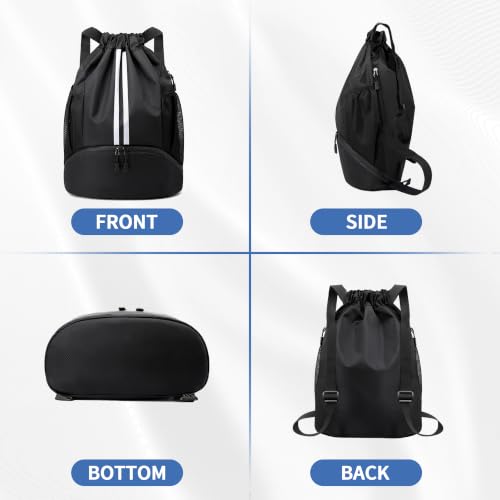 Image of JELUTAR Drawstring Backpack Gym Bag with Shoes Compartment