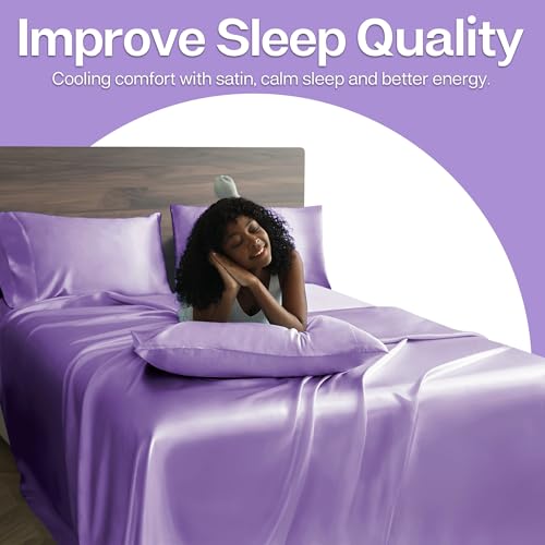 Image of MR&HM Satin Pillowcase for Hair and Skin, Silk Satin Pillowcase 2 Pack, Standard Size Pillow Cases Set of 2, Silky Pillow Cover with Envelope Closure (20x26, Lavender)