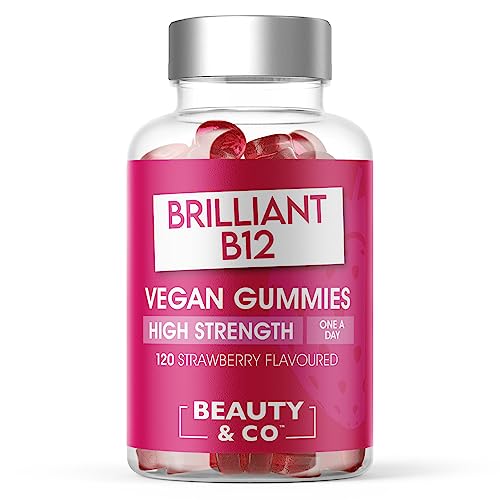 B12 Gummies - Beauty & Co Vegan High Strength Strawberry Flavour Vitamins 120 Gummies (Pack of 1)