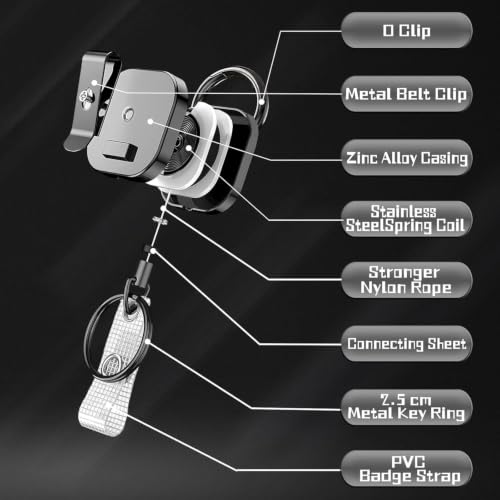 Image of AccuPrints Pack of 1 Heavy Duty Retractable Badge Reel with ID Holder Strap & Keychain Strong Sidekick Carabiner Belt Loop Clip, Retracting Lanyard with Cord for Keys & I'd Access Cards