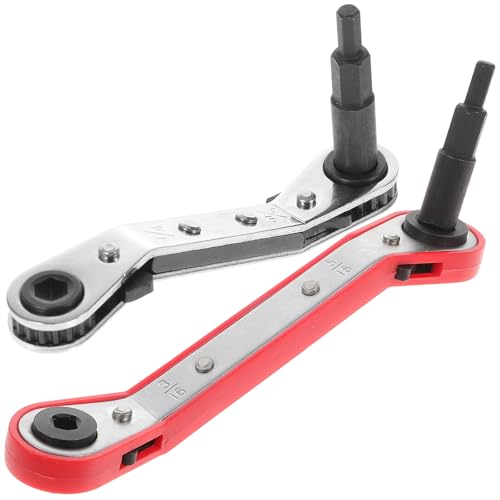 PACKOVE Llave de Trinquete de Doble Cabeza 4 Piezas 5/16 y 1/4 para Aire Acondicionado Hvac, Herramienta Manual Resistente para Reparación y Mantenimiento de Válvulas de Color Aleatorio