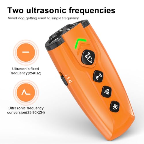 Image of Dog Bark Deterrent Devices Rechargeable Anti-Barking Device for Dogs with 3X Ultrasonic Barking Control & Behaviour Correct Feature Better Than Dog Training Collars or Shock Collars (Black & Orange)